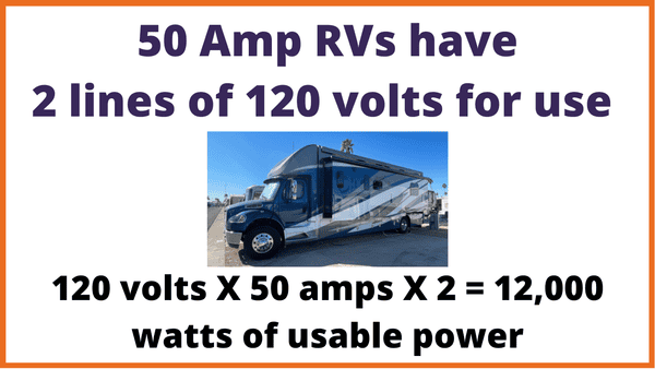 What size generator do I need for my RV? - 50 amp RVs have a limit of 12,000 watts of usable power