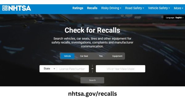 NHTSA RV recalls website