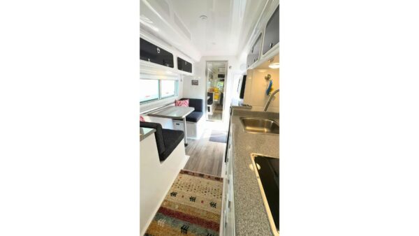 Inside an Oliver RV facing the front