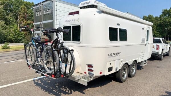 An Oliver RV with a bike rack